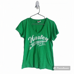 Harley Davidson Green Shamrocks V-Neck T-shirt M‎ St. Patrick's Day